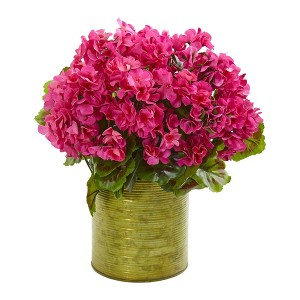 Nearly Natural 20-in Geranium Artificial Plant in Metal Planter UV Resistant (Indoor/Outdoor) - 1 of 4