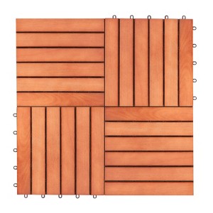Gulches 6-Slat Interlocking Deck Tiles (Set of 10), Reddish Brown Eucalyptus Wood, for Indoor/Outdoor Use - 1 of 4