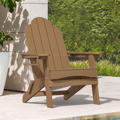 Arceso Folding Adirondack Chair,  15 Inch HDPS Fire Pit Patio Chairs Weather Resistant, Modern Plastic Outdoor Chairs with Cup Holder