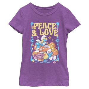 Girl's The Smurfs Peace Flower and Power T-Shirt - 1 of 4