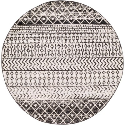 Mark & Day Louise 6' Round Woven Indoor Area Rugs Black/White: Bohemian Ikat Design, Stain-Resistant, Dining & Living Room