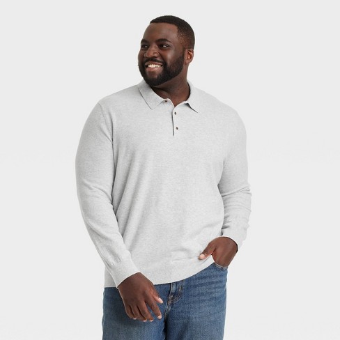 Men s Big Tall Long Sleeve Polo Sweater Goodfellow Co Heather Gray 3xlt Target