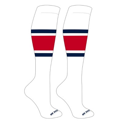 MK Socks Striped OTC Baseball, Softball, Football Socks (B) White, Navy, Red