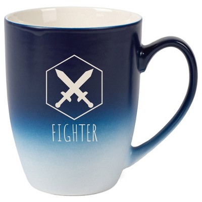 Elanze Designs Fighter Swords 12 Ounce Ceramic Laser-Etched Engraved Drinkware Mug, Blue and White Ombre