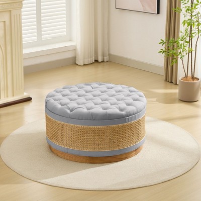 Hyleory Rattan Round Storage Comfort Ottoman for Bedroom, Living Room, Nursing Room