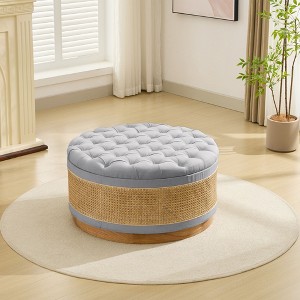 Hyleory Rattan Round Storage Comfort Ottoman for Bedroom, Living Room, Nursing Room - 1 of 1