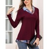 Coolmee Women's Contrast Collared Shirts Long Sleeve Patchwork Work Blouse Tunics Tops - 2 of 4