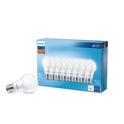 Philips LED 40W Frosted Soft White A19 8-Pack (Non-T20): Standard E26 Base, 450 Lumens, 2700K, 10-Year Life