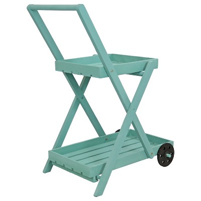 Robin Egg Blue 2-Tier Fir Wood Wheeled Planter Stand