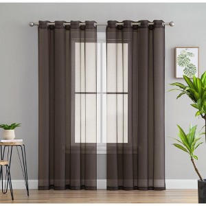 HLC.ME Semi Sheer Voile Light Filtering Transparent Window Curtain Grommet Panels - Set of 2 - 1 of 4