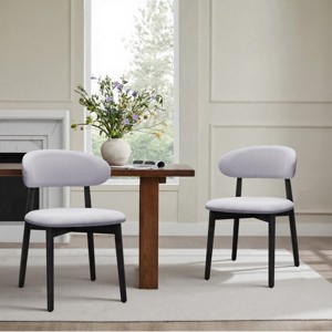 Set of 2 Wooden Dining Room Chairs, Black Armless Upholstered Dining Chairs with Linen Fabric, Comfortable Kitchen Chairs - Koiai - 1 of 4