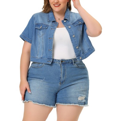 Short sleeve denim clearance jacket plus size