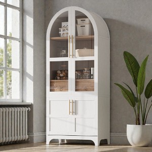 Mshliw 71" Tall Arched Kitchen Pantry Cabinet with Glass Doors, Adjustable Shelves, Hidden Drawer & Door Storage Racks, Farmhouse Storage Cupboard - 1 of 4