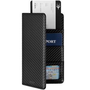 Passport Wallet RFID Blocking Travel Wallet for Men & Women, Long Size, Carbon Fiber Black - 1 of 4