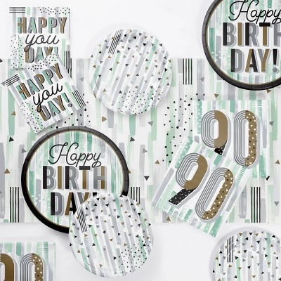 Creative Converting Minted Milestone Chocolate Chip Mint 90th Birthday Tableware Set 8ct