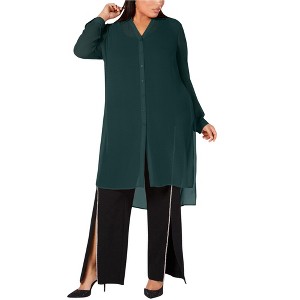 I.N.C International Concepts Womens Sheer Tunic Blouse, Green, Medium - 1 of 1