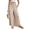 Womens Wide Leg Pants Casual Flowy Elastic Waist Palazzo Pant Dressy Long Lounge - 3 of 4