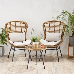 Christopher Knight Home La Habra Outdoor Wicker and Tempered Glass 3 Piece Chat Set - 1 of 4