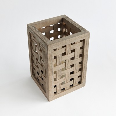 Gray Washed Teak Wood Handwoven Hurricane Lantern
