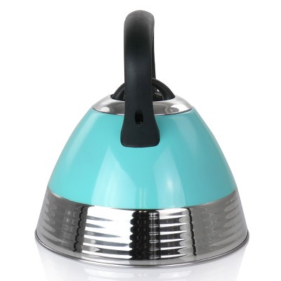 Turquoise Stainless Steel Whistling Tea Kettle with Black Handle