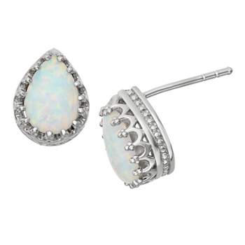 2 2/3 TCW Tiara Sterling Silver Pear-Cut Opal Crown Stud Earrings