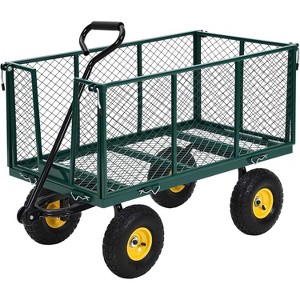 Heavy Duty 1100 LBS Steel Garden Cart, 3 in 1 Pullable Garden Wagon, Folding Utility Wagon w/Removable Sides & 10" Wheels for Farm, Yard - 1 of 4