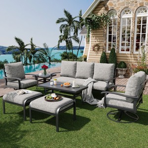 EROMMY 7 PCS Outdoor Metal Conversation Set With 360° Swivel Rocking Chairs, Sofa, Coffee Table&Ottoman For Patio, Garden, Deck Or Poolside - 1 of 4