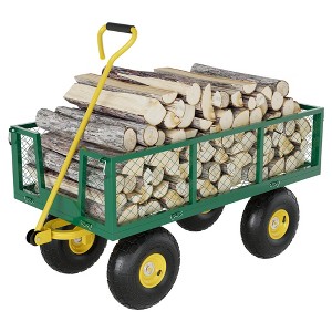 3-in-1 Heavy-Duty Steel Garden Cart, Garden Wagon,with 10 Inch All-Terrain Tires and Removable Mesh Side Panels,180°Rotating Handle,Metal Yard - 1 of 4