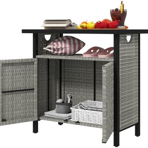 Aghana Digitals Espresso Outdoor Pool Valet: Weather-Resistant PE Rattan & Steel Storage Cabinet - 1 of 4