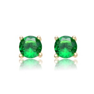 Guili Teens 14K Gold Plated Cubic Zirconia Stud Earrings with a Sleek, Sophisticated Design, Available in Green and Red, Ideal for Everyday Wear - 1 of 2