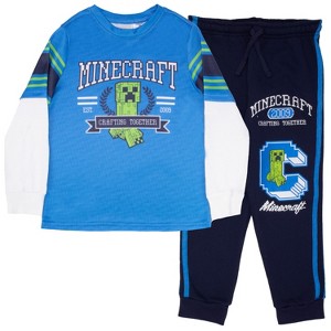 Minecraft Little Boys Creeper 2-Piece Long Sleeve T-Shirt & Jogger Pants Jersey Set - Blue, 7 - 1 of 4