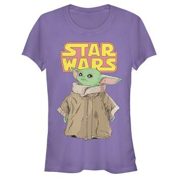 Juniors Womens Star Wars The Mandalorian The Child Retro Logo Stance T-Shirt