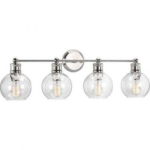 Progress Lighting Hansford 4-light Bath Vanity Fixture, Polished Nickel, Clear Spherical Shade ...