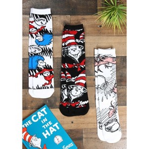 HalloweenCostumes.com One Size Fits Most  Dr. Seuss Crew Sock Set for Adults 3 Pack Assorted, Black/Red/White - 1 of 4