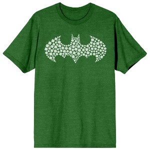 Batman Four Leaf Clover Pattern Batman Logo Crew Neck Short Sleeve Green Men's T-shirt - 1 of 2