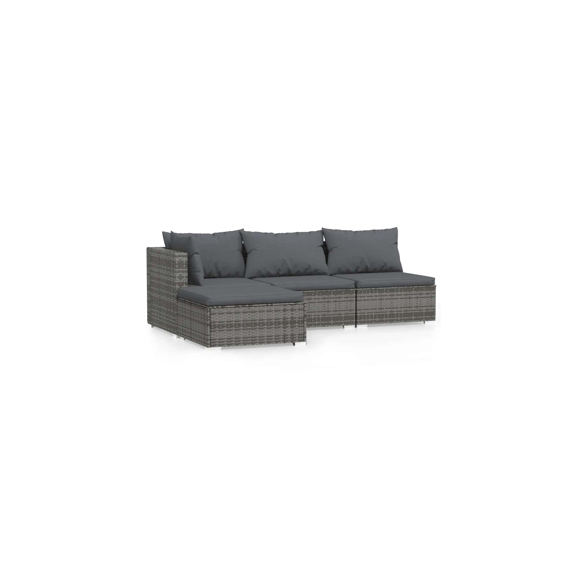 vidaXL Patio Lounge Set - 4-Piece Outdoor Sectional Sofa Set - Brown Poly Rattan with Cushions - Ideal for Garden, Deck, Patio