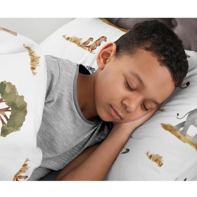 White Jungle Animal Print Microfiber Twin Sheet Set
