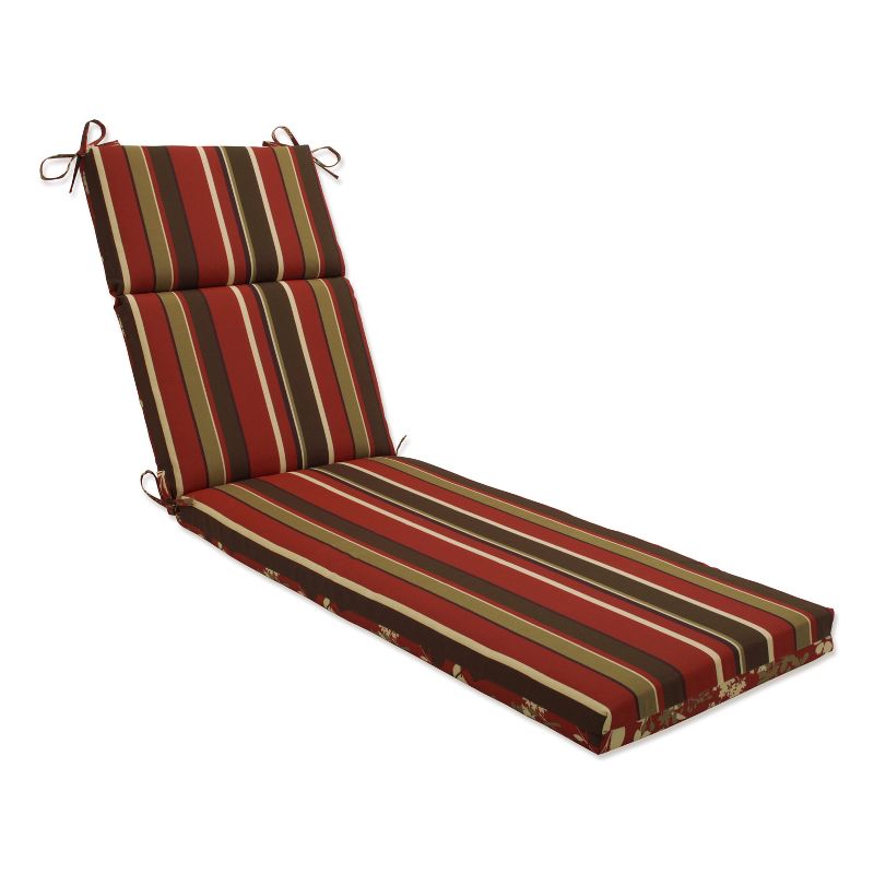 Outdoor Reversible Chaise Lounge Cushion - Brown/Red Floral/Stripe - Pillow Perfect, 3 of 12