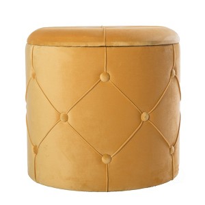 Fabulaxe Round Wooden Velvet Ottoman Stool with Lid - 1 of 4