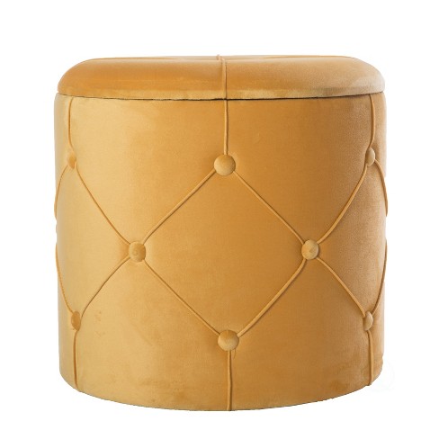 Fabulaxe Round Wooden Velvet Ottoman Stool with Lid - image 1 of 4