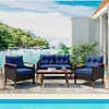 Bigget Wood Outdoor Rattan 4 Piece Patio Furniture Seating Conversation Set - 2 of 4