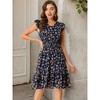 Allegra K Women's Floral Flutter Sleeves V Neck Smocked Ruffle Sundresses - 2 of 4