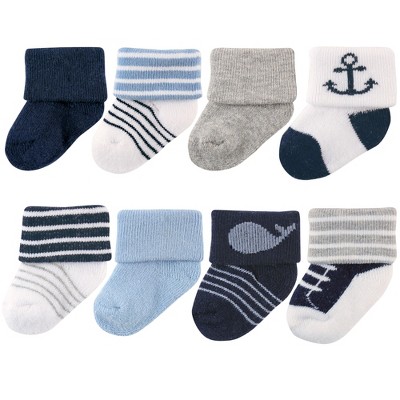 Image of Luvable Friends Baby Boy Newborn and Baby Terry Socks, Whale, 0-6 Months