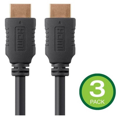 Monoprice High Speed HDMI Cable - 20 Feet - Black (3-Pack) 4K@60Hz, HDR, 18Gbps, YCbCr 4:4:4, 26AWG - Select Series