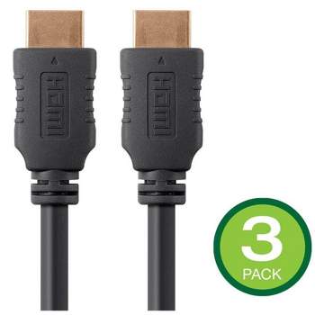 Monoprice HDMI Cable - 25 Feet - Black (3-Pack) High Speed, 4K@60Hz, HDR, 18Gbps, YCbCr 4:4:4, 26AWG,Compatible with UHD TV and More - Select Series