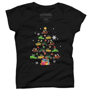Girl's Design By Humans Christmas Tractor Tree Gift Farmer Shirts Funny Tractor Xmas By VitMon T-Shirt - 1 of 3