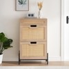 Natural Rattan Shoe Cabinet, 2 Flip Door Shoe Rack with a Drawer, Modern Freestanding Shoe Organizer with 3 Position Adjusted and Removable Shelf - 3 of 4