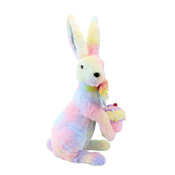 Easter Pastel Bunny With Cupcake  -  One Standing Bunny Figurine 21.5 Inches -  Fabric Rabbit Tie-Dyed  -  0808747  -  Polyester  -  Multicolored