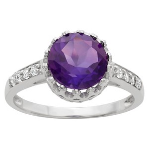2 TCW Tiara Round-cut Amethyst Crown Ring in Sterling Silver - (8), Purple