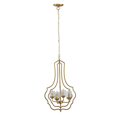 VYNXARIA 4 - Light Antique Gold Open - Frame Metal Ceiling Lights, Sculptural Hanging Chandelier with Adjustable Chain